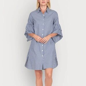 Minan Wong Pansy Checkered Ruffled Shirt Dress